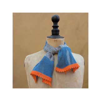 Flax Linen Necktie “Denim, natural and Orange”