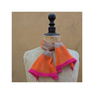 Flax Linen Necktie “Orange, turquoise and Pink”