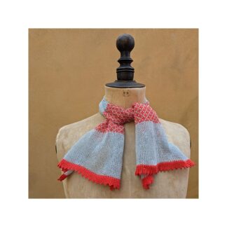 Flax Linen Necktie “Icy Blue + Blood Orange”