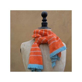Flax Linen Scarf “Orange, Natural + Turquoise”
