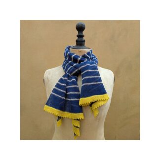 Flax Linen Scarf “Navy, natural + Yellow”